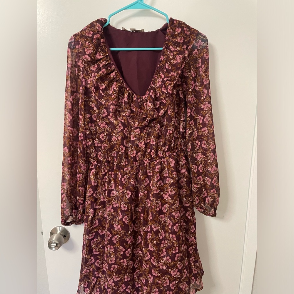 Loft Burgundy Floral Dress Size M